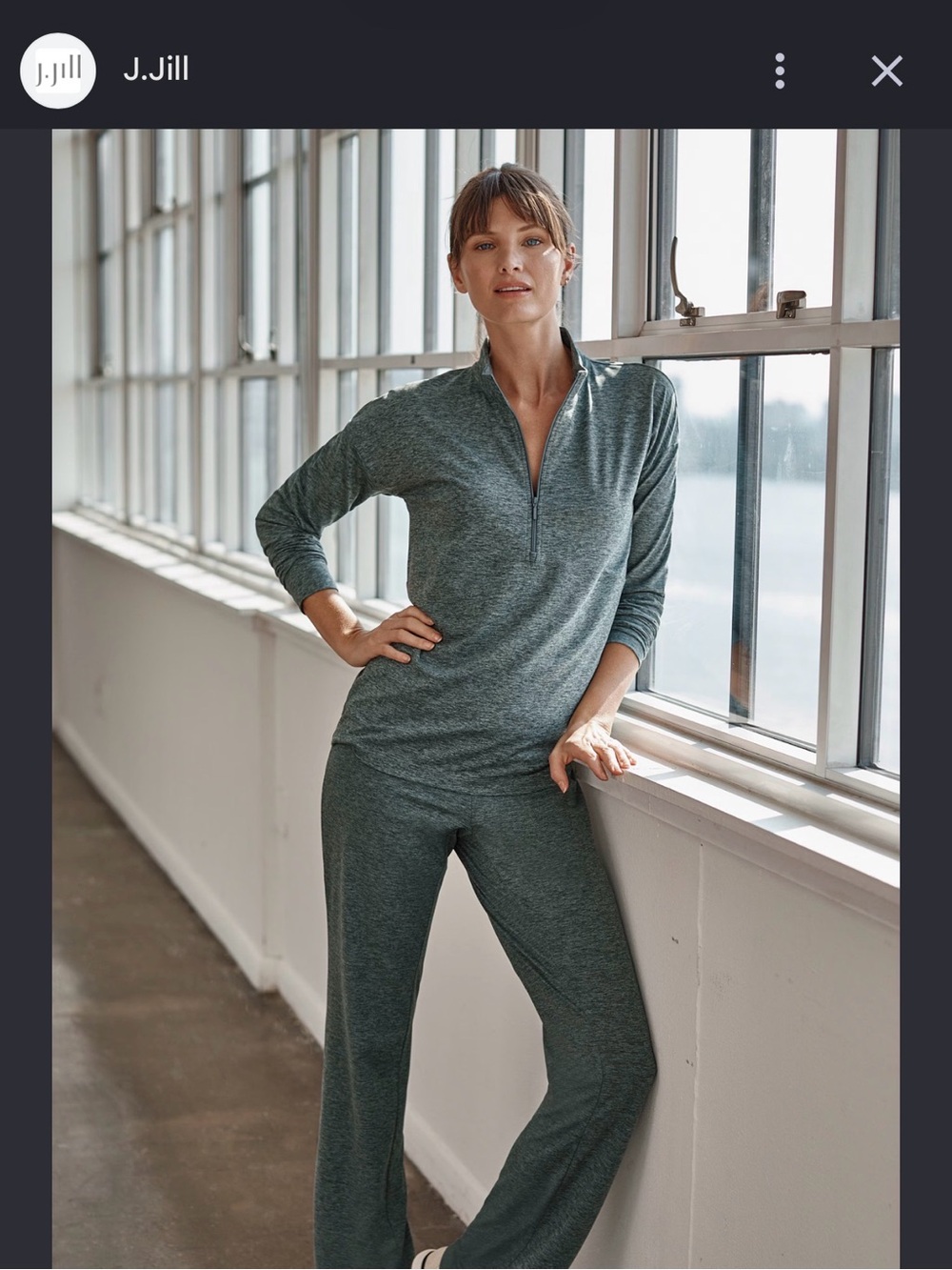 J. Jill Heathered Green Zip-Neck Lounge Top & Pants Set